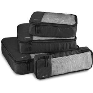 Lightweight packing cubes travel organizer set mesh luggage bags 4 piece black